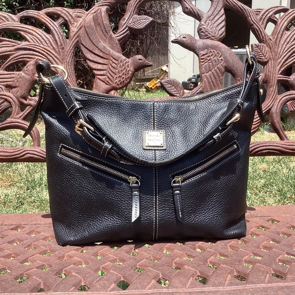 Dooney & Bourke Handbags - Dooney & Bourke Mary Black Butter Soft Pebble Leather Boho Hobo Bag